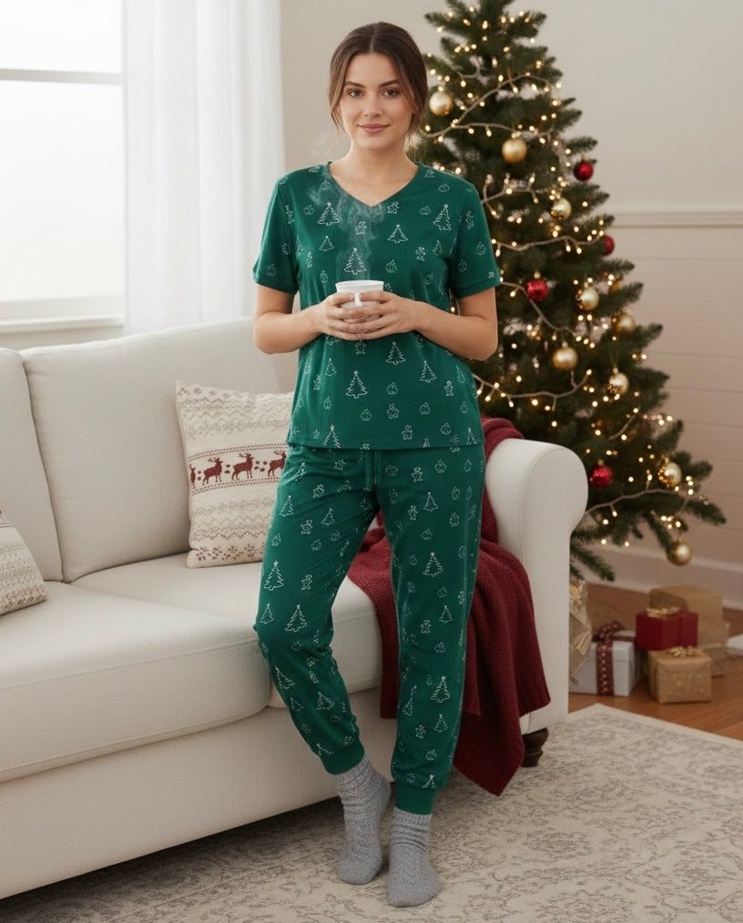 Women's Christmas print bamboo pajama by Lora Baby