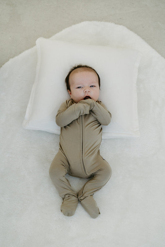 Sand Dunes neutral bamboo baby pajama by Lora Baby