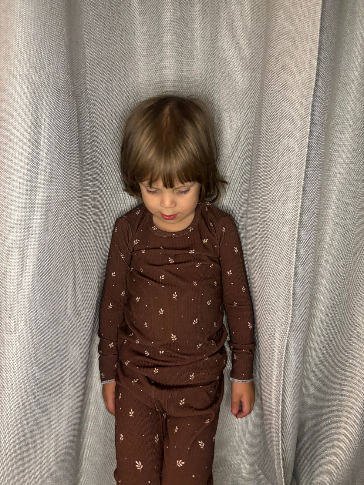 Chocolate ribbed bamboo toddler and kids two-piece pajama set by Lora Baby