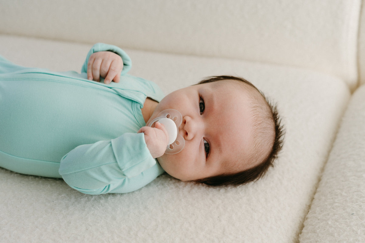 Minty Dream mint green bamboo baby pajama by Lora Baby