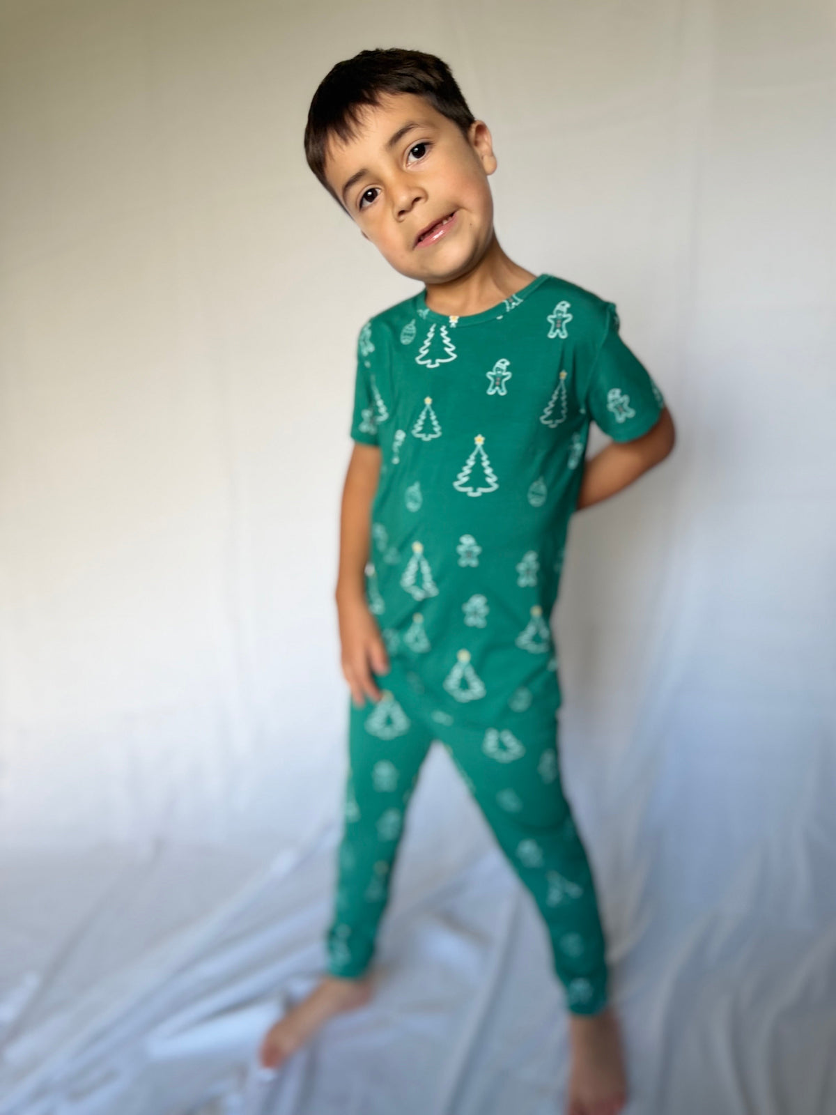 Merry Christmas print bamboo toddler and kids two-piece pajama set by Lora Baby