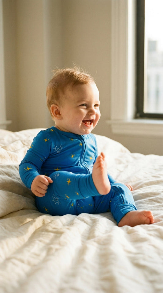 Light of the World print bamboo baby pajama by Lora Baby