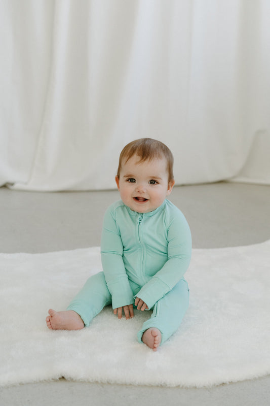 Minty Dream mint green bamboo baby pajama by Lora Baby