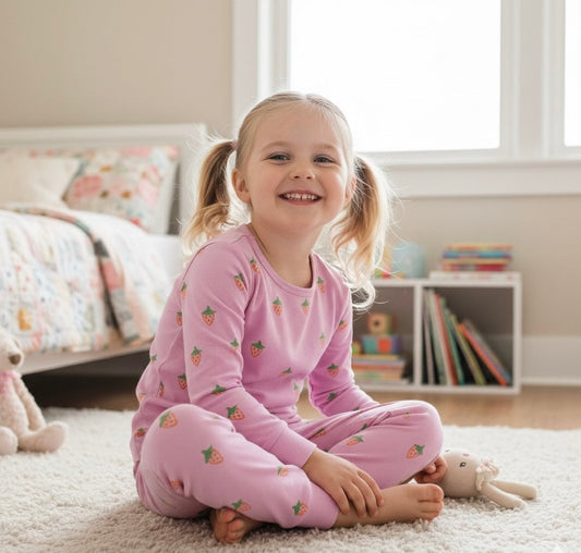 Sweet Berry bamboo toddler and kids two-piece pajama set, long sleeve, by Lora Baby