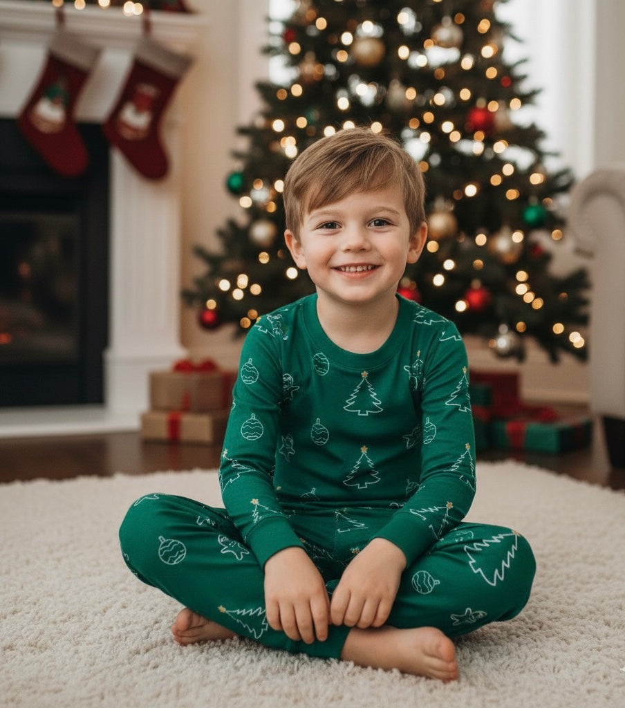 Merry Christmas print bamboo toddler and kids two-piece pajama set by Lora Baby