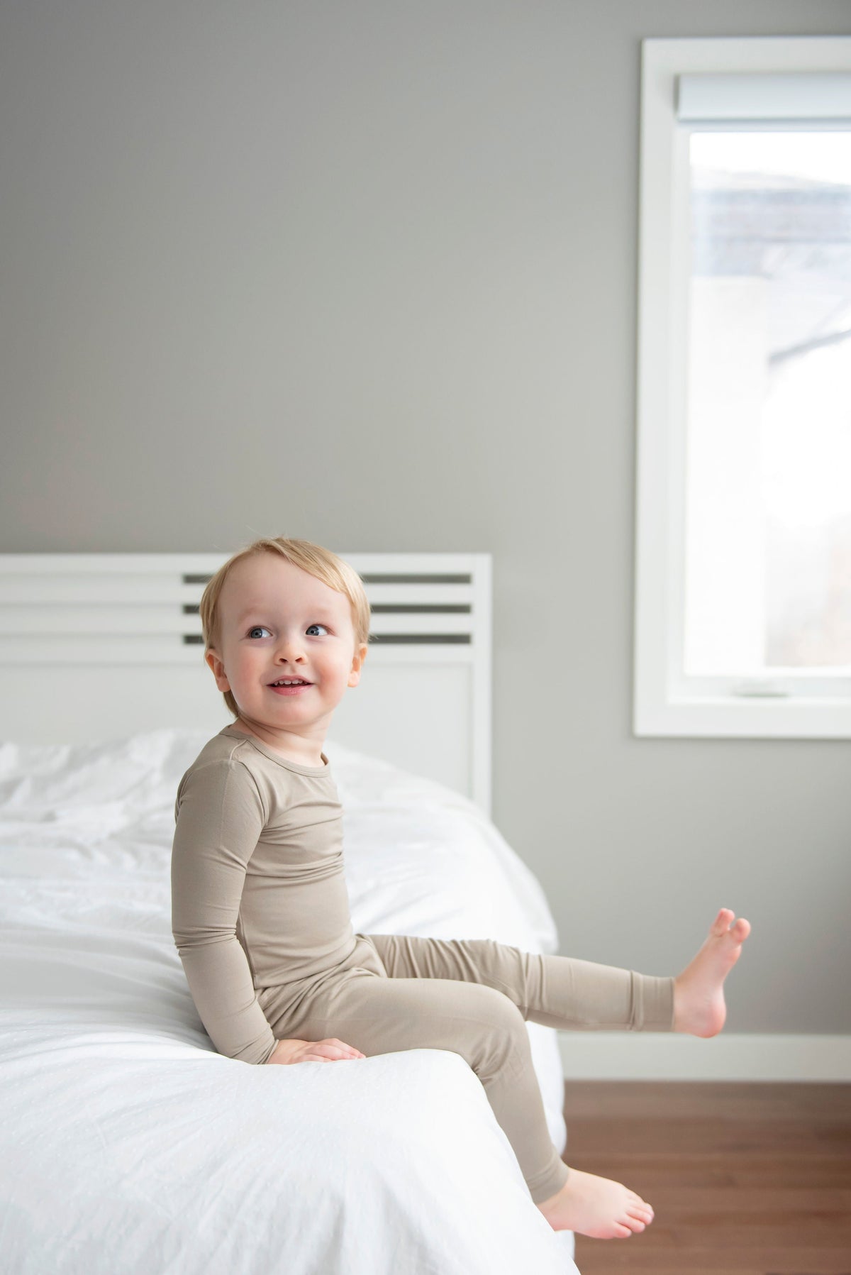 Sand Dunes neutral bamboo toddler and kids two-piece pajama set by Lora Baby
