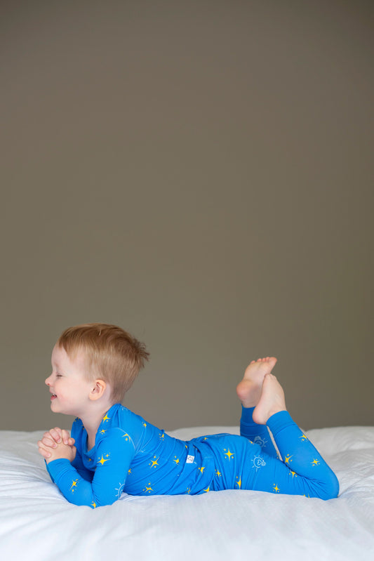 Light of the World print bamboo toddler and kids two-piece pajama set by Lora Baby
